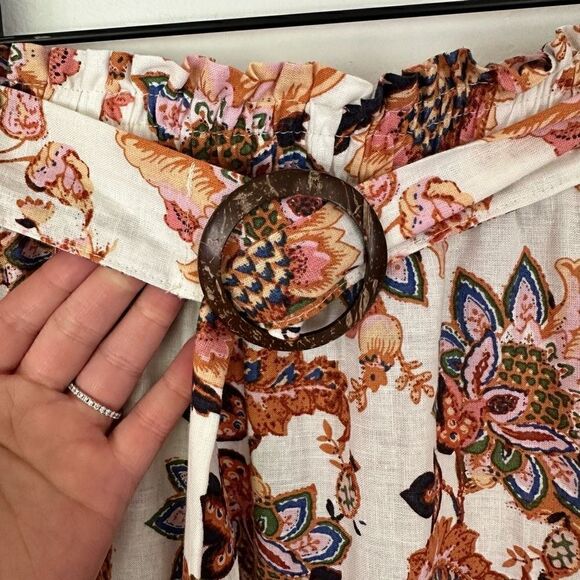 Rachel Rachel Roy Women’s Linen Blend Fall Floral Crop Blouse Midi Belted Skirt - Picture 12 of 13